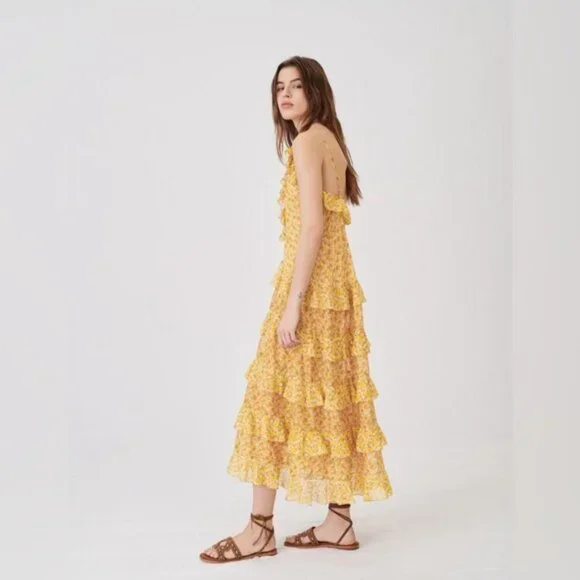 ❌❌SOLD❌❌450 MAJE Printed Cotton Voile Dress With Ruffles Orange | Womens Dresses - Picture 11 of 11